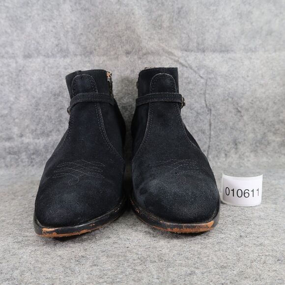 John Hardy Shoes Womens 8 Boots Leather Moto Biker Ankle Bootie Black Block Heel - Picture 3 of 13